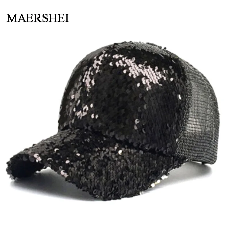 Summer Women Baseball Caps Sequins Mesh Cap Adjustable Fashion Hats Snapback Sports Floral Paillette Adjustable Summer Gorras