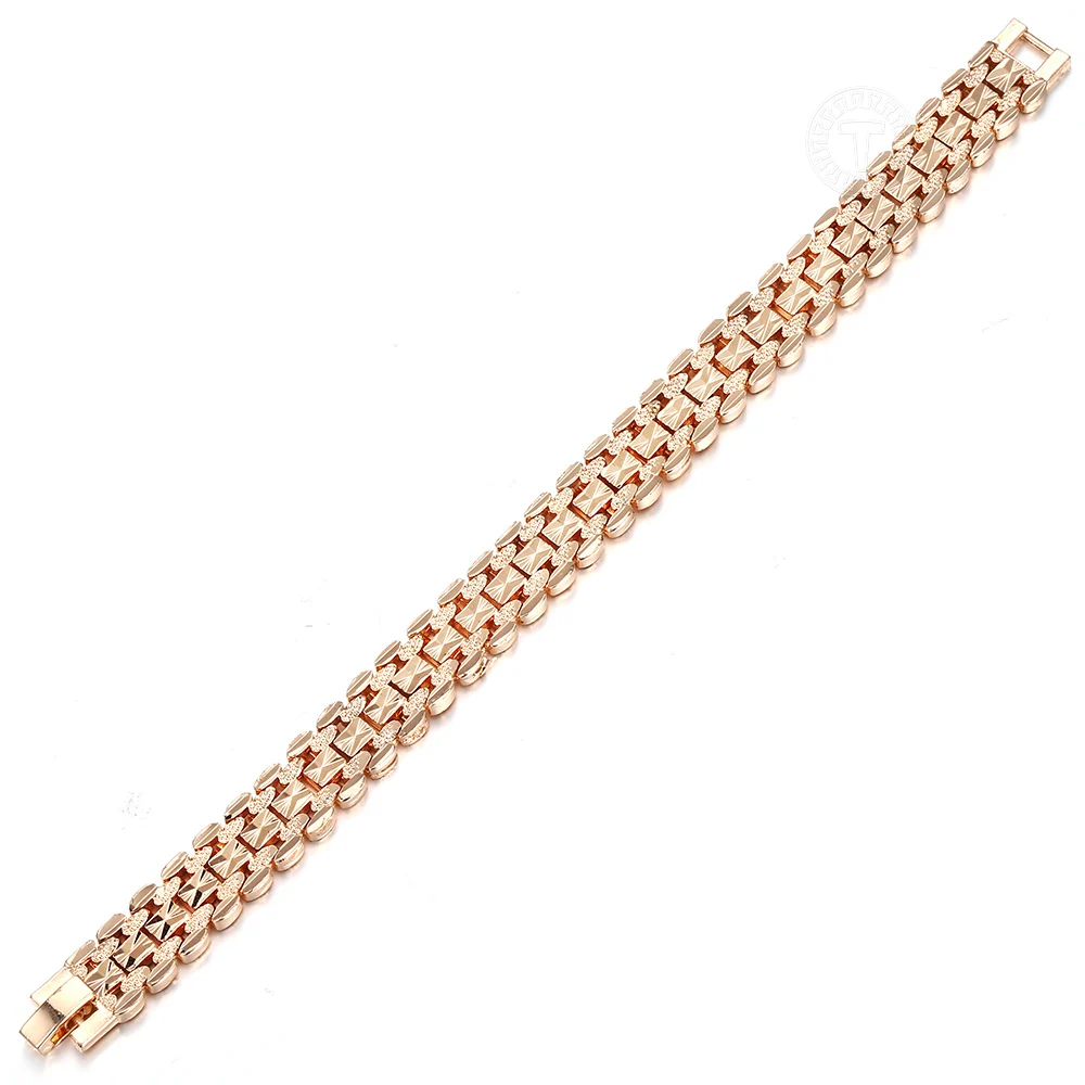 Davieslee 585 Rose Gold Color Bracelet Bangle for Women Girls Carved Chain Wristband Jewelry Party Wedding Gifts Dropship CB41A