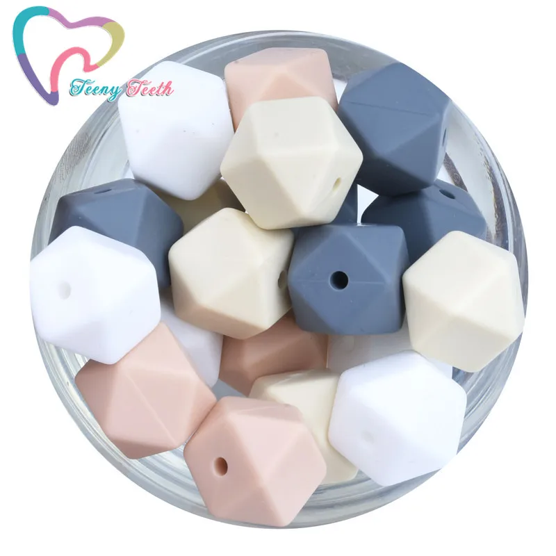 20 PCS 4 Colors 14 MM Hexagon Silicone Beads DIY Baby Teething Necklace Accessories Food Grade Silicone Teether Toy Pendant Gift