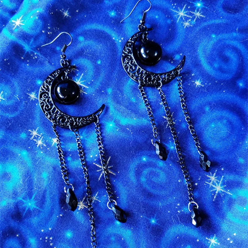 Gothic Dark Moon Earrings Crescent Punk Horror Magick Spooky Witch Statement Jewelry Occult Wiccan Pagan Fashion Women Gift