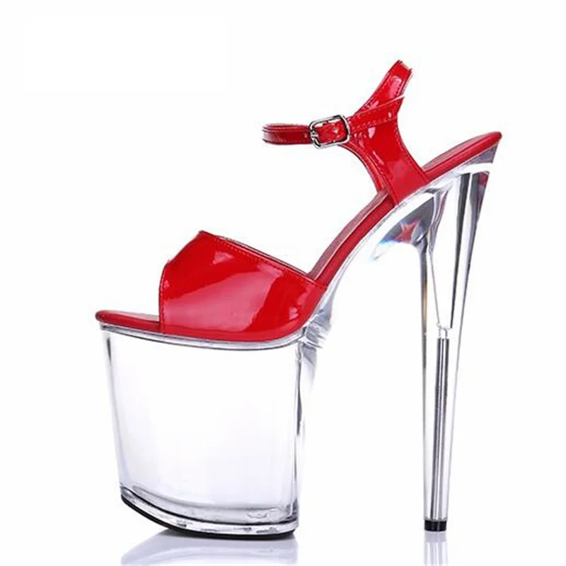 Summer sexy female sandals transparent crystal women wedding shoes 20cm ultra high thin heels platform Buckle pumps plus:34-44