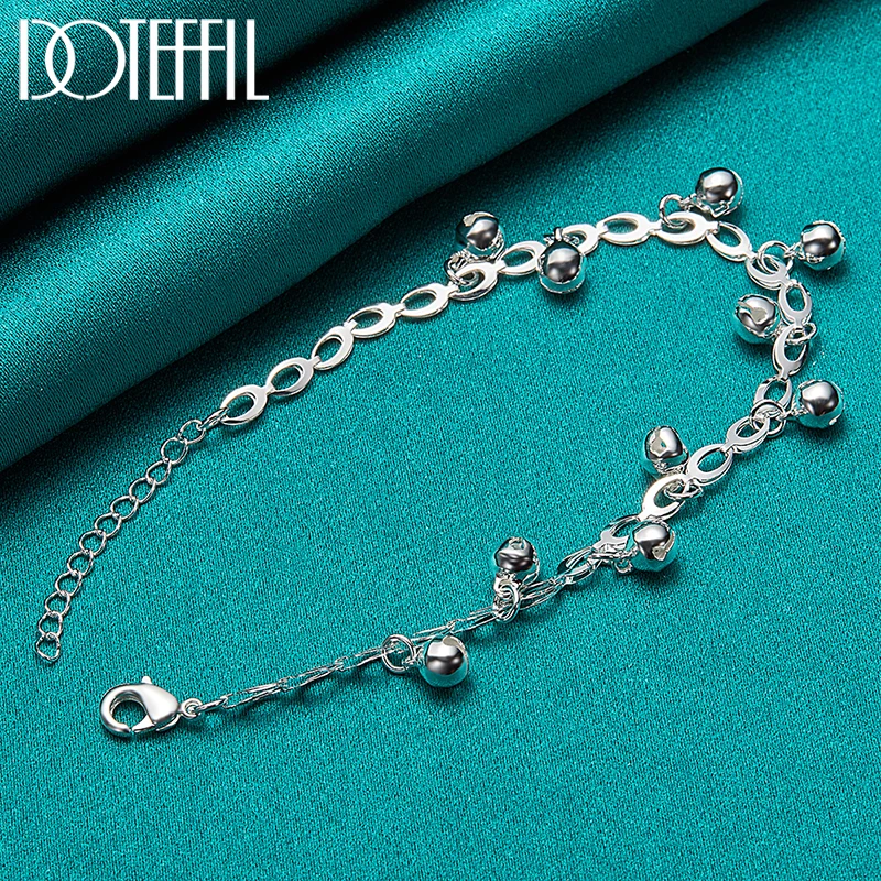 DOTEFFIL 925 Sterling Silver Bead Ball Bell Chain Bracelet For Women Fashion Charm Wedding Engagement Party Jewelry