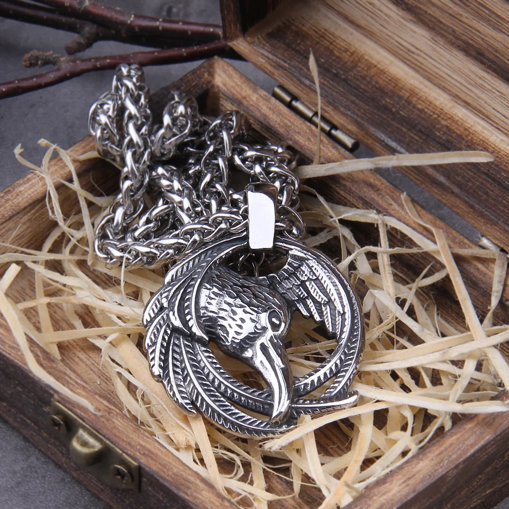 Never Fade Norse Raven Necklace Odin Viking Pendant Crow Runes Thor Hammer Mjolnir Talisman Vintage Eagle Men Necklace Women