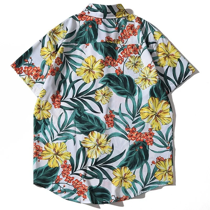 New 2022 Hawaiian Shirt Mens Loose Fit Casual Tops Men Tropical Short Sleeve Flowers Shirts Fashion Holiday Beach Button Tops