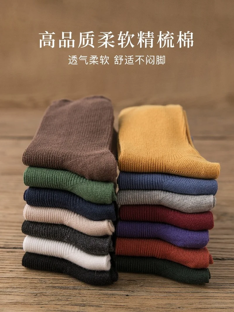 Women Socks Autumn Winter Pure Cotton Tube Socks 6 Pairs Japanese High Tube Thick Black Long Tube Stockings Cotton
