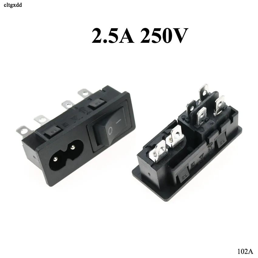 cltgxdd 1pcs AC 2.5A 250V C8 Power Cord Inlet Socket receptacle With ON-OFF Red Light Rocker Switch Chassis AC power outlet