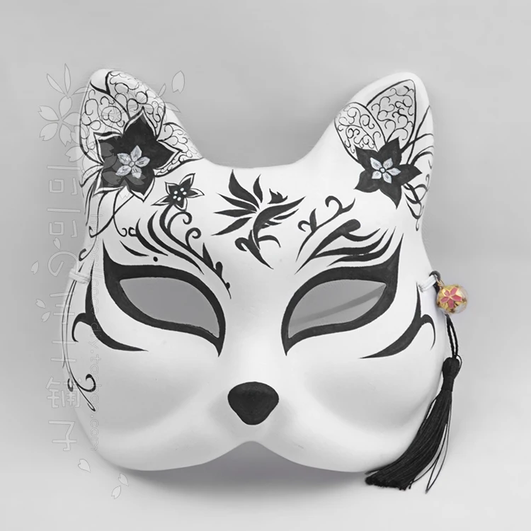 Hand-Painted Fox Cat Anime Mask Cosplay Ball Sword 30,000 Flowers Derived Floating Flowers