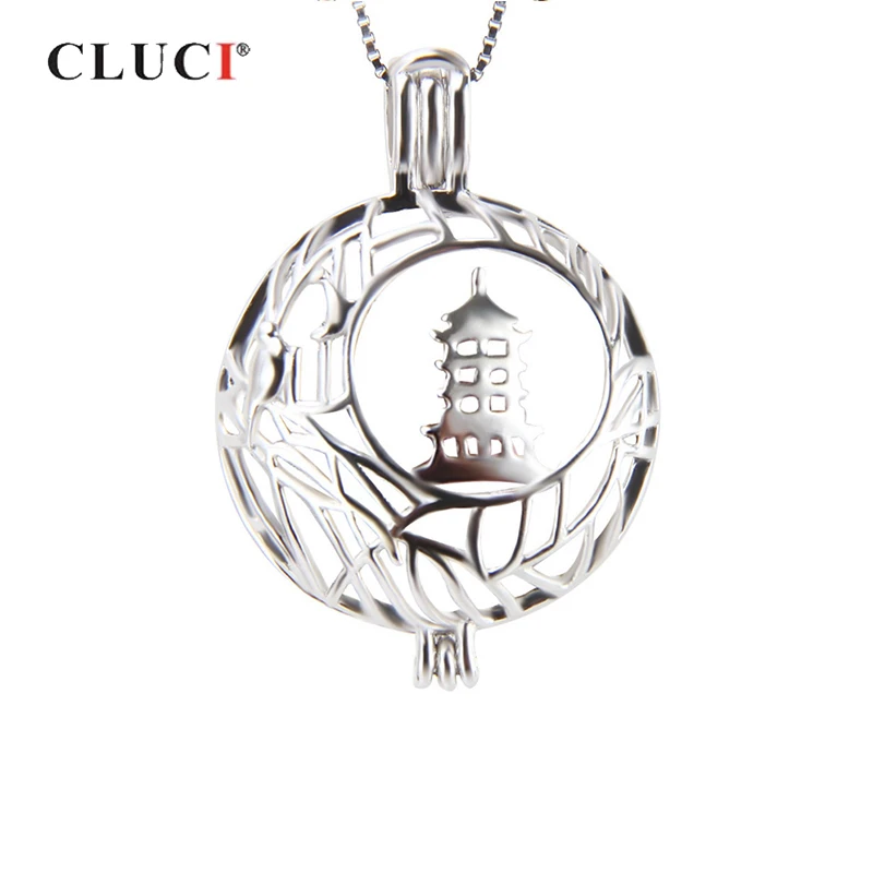 CLUCI Chinese Temple Silver 925 Pendant Ball Shaped Pendant for Women Jewelry 925 Sterling Silver Pendant Pearl Locket SC174SB