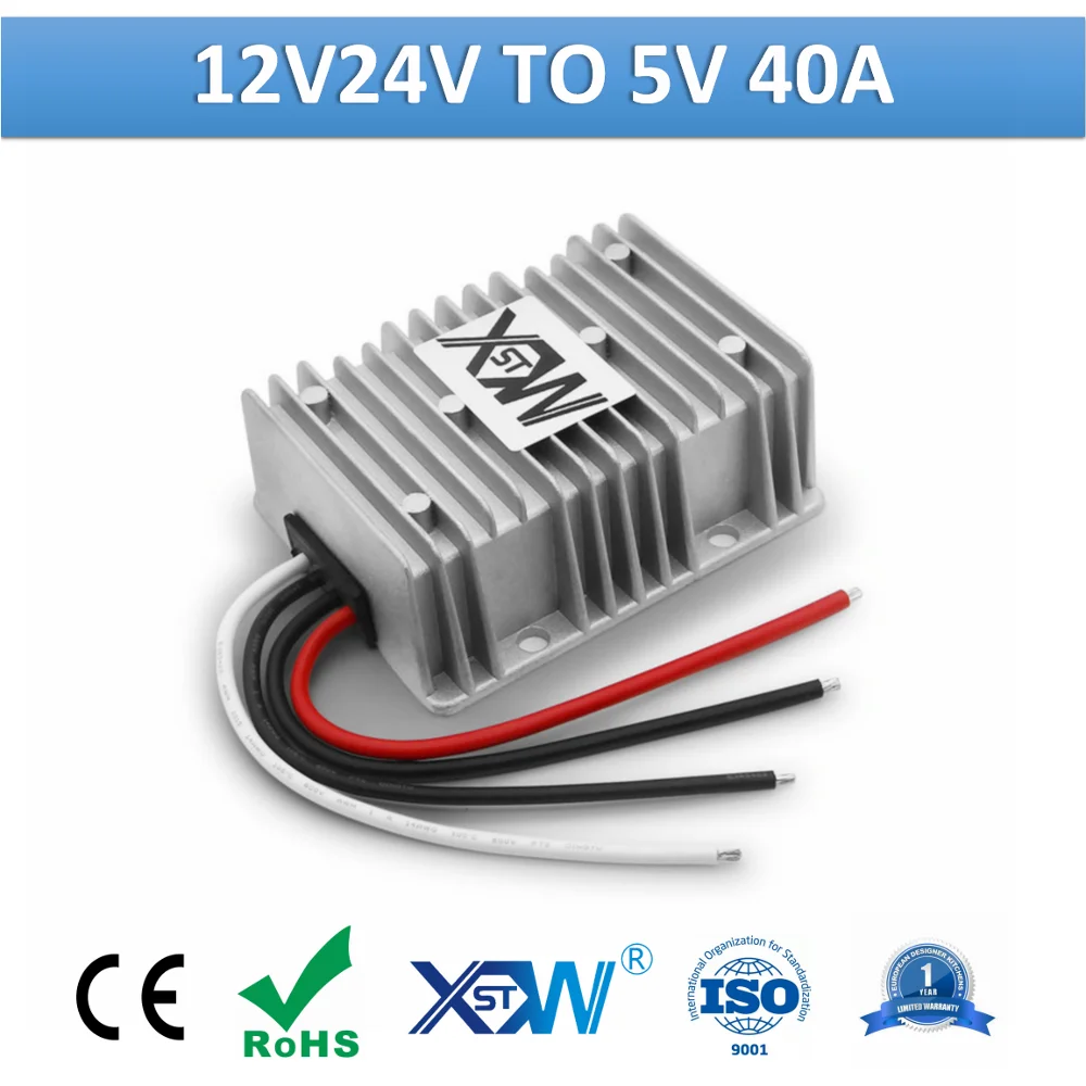 XWST DC to DC 12v 24v to 5v 40A 200W Step Down Buck Converter Aluminum Case 5volts Voltage Reducer Power Supply