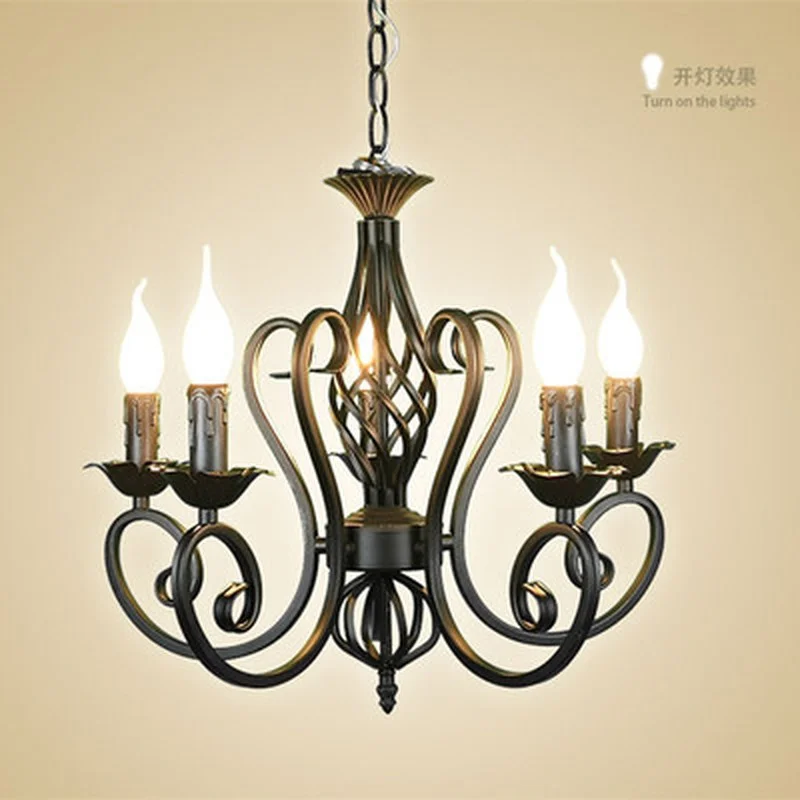 

For Foyer living room bedroom dinning room use modern vintage 5 arms classical Iron matt black with candle light chandelier