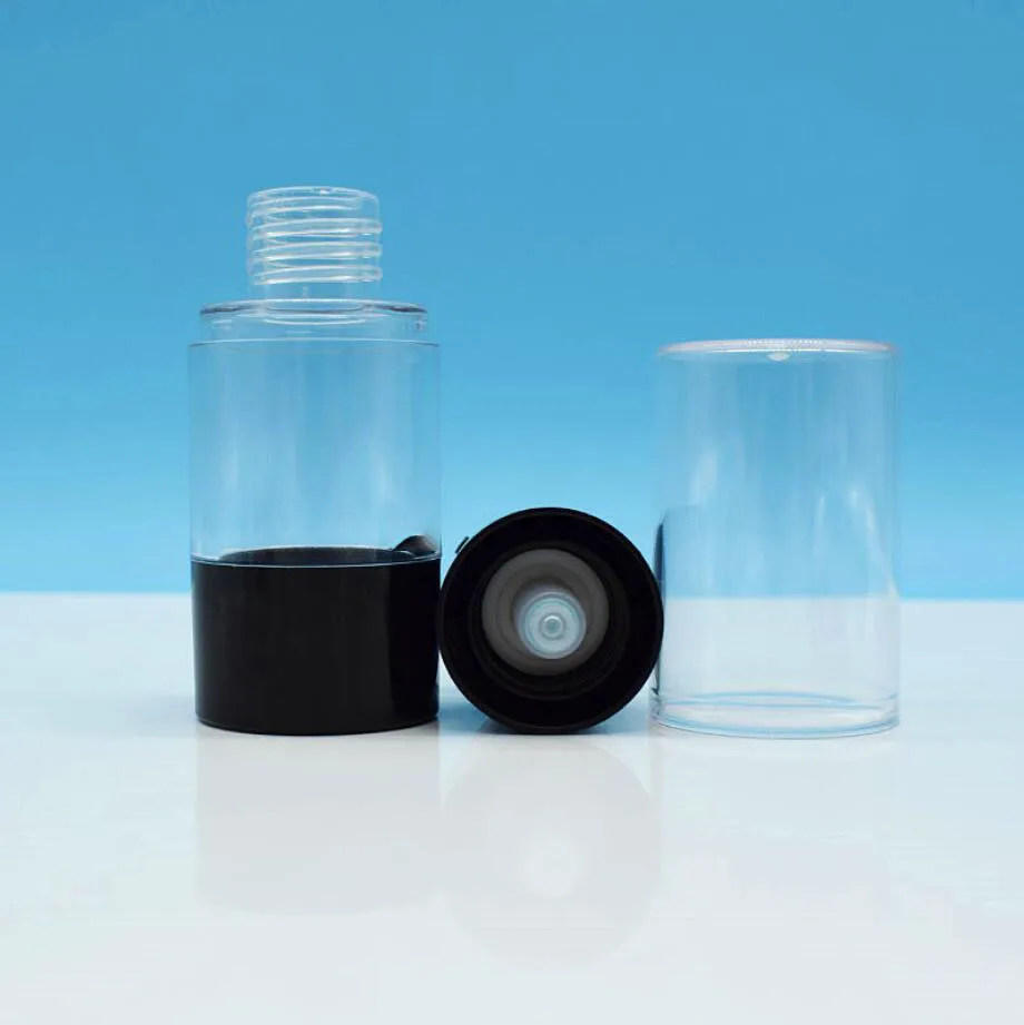 15ml 원형 투명 플라스틱 블랙 에어리스 병 복합 아이 에센스 세럼/로션/에멀젼 리퀴드 파운데이션 포장