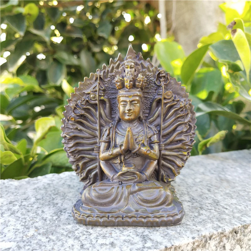 Stone Color Thousand-hand Guan Yin Buddha Statues Ornaments Resin Kwan Yin Buddha Sculpture Figurines Home Zen Garden Decoration