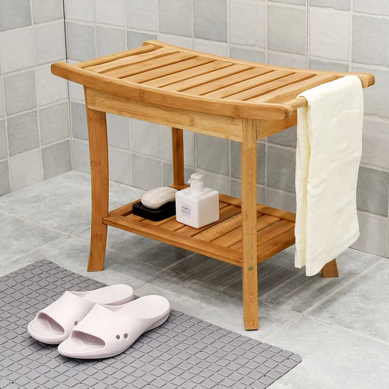 

Bamboo Bathroom Stool Anti-Skid Two Layer Pregnant Women Bath And Shower Bench Safety Seat Japanese Style Shower Stool