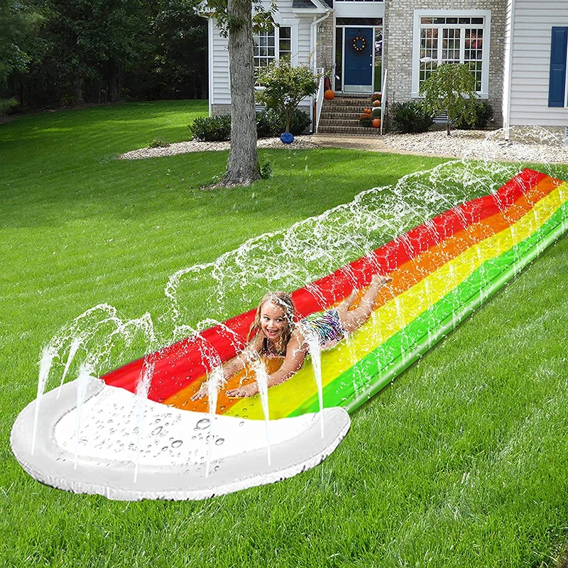 Kid Lawn Water Slide Double Lane Water Splash Slide Summer Backyard Outdoor Garden Lawn Water Slide Spray Summer Game Wate Slide