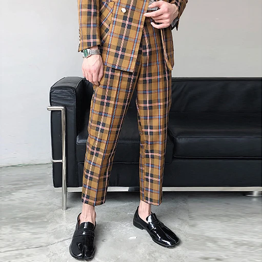 

Pants British Ankle-length Korean 2020 Spring Summer Men Plaid Suit Pants Slim Feet Casual Trousers Men Suit Pants Men's Falling