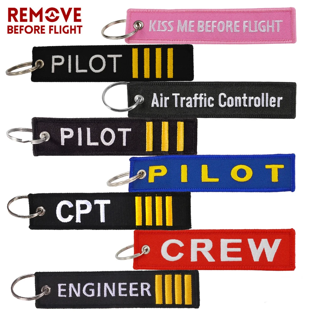 8 PCS REMOVE BEFORE FLIGHT KEYCHAIN Embroidery Crew PILOT ATC CAPTAIN KISS ME Before Flight Key Ring Chain for Aviation Gifts