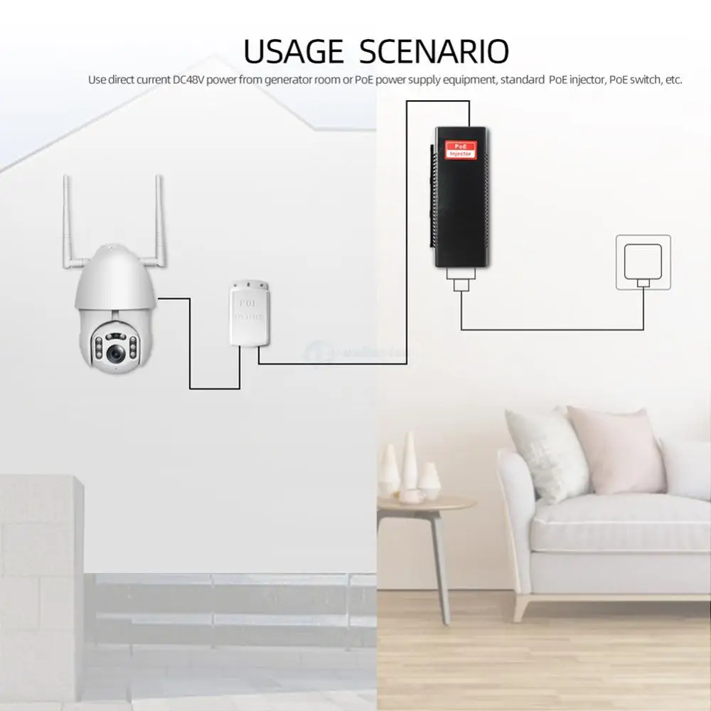 Divisor PoE para exteriores, 10/100M, IEEE 802.3af/at estándar, 12V, 2A de salida y DC44-57V de 0,65a, 30W de potencia de entrada sobre receptor