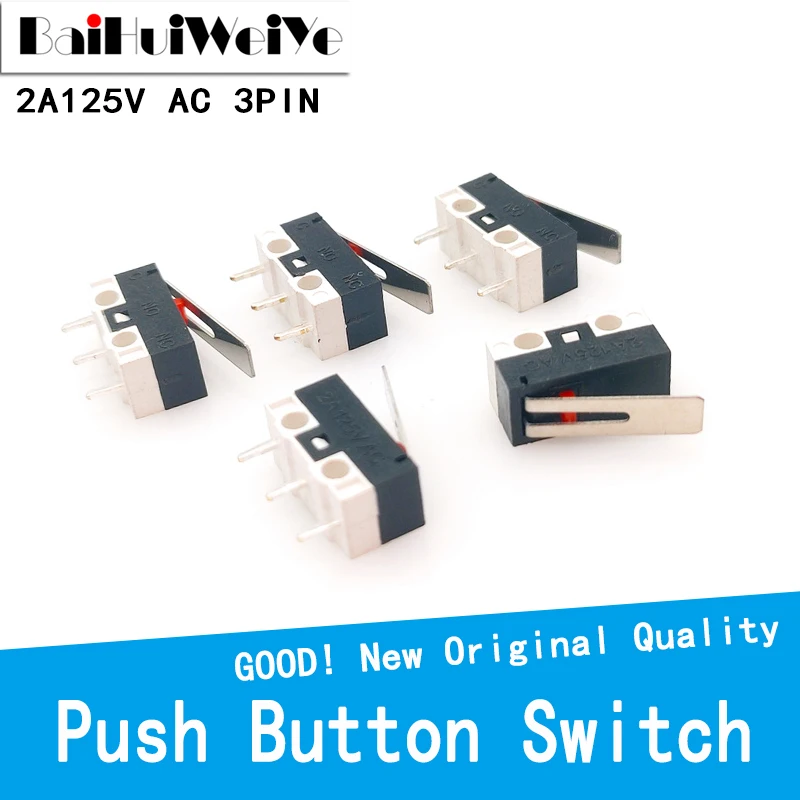 20 sztuk/partia mikroprzełącznik przełącznik wciskany 3 Pin 2A 125V AC Mini lekki przełącznik dotykowy dla myszy