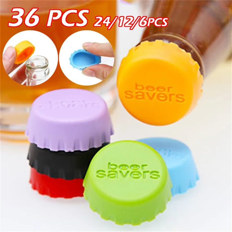 6/12/24/36pcs/set Reusable Silicone Bottle Fresh-keeping Cap Stopper Bottle Soda Beer Cap Stopper Bar Utensils Bar Accessories