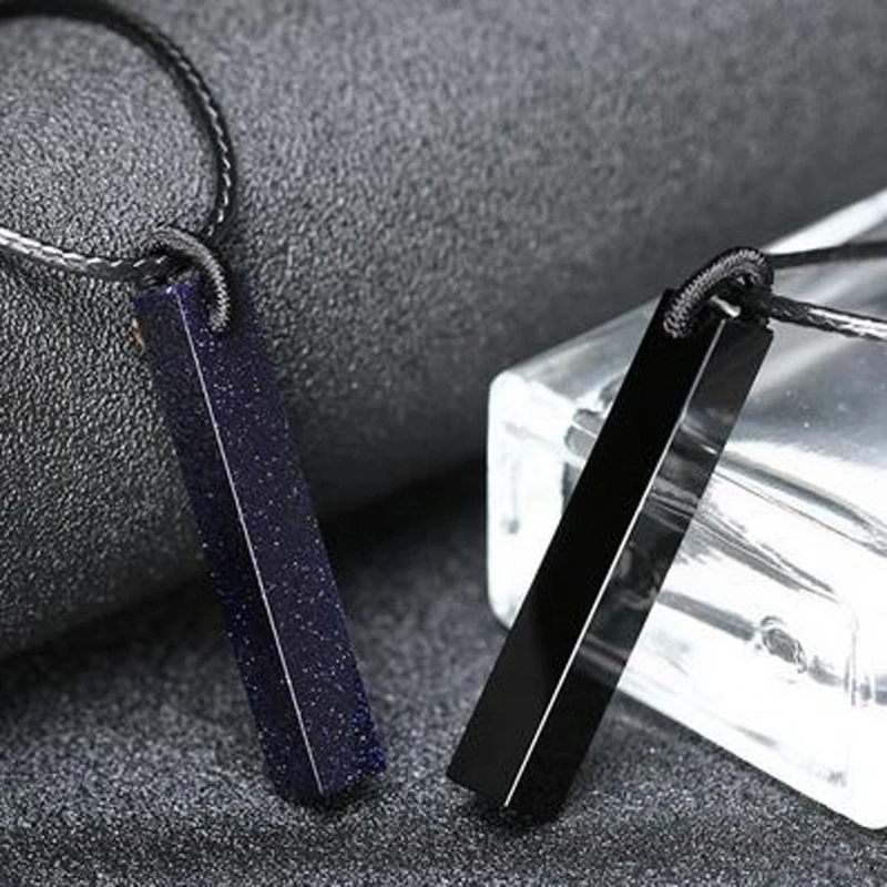 Wholesale Black Cuboid Obsidian Stone Pendant Necklace For Women Men Rope Chain Student Gift European Original Fashion Jewelry