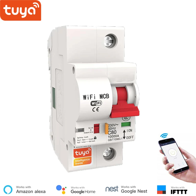 Tuya Smart WiFi Circuit Breaker 100A 1P/2P/3P/4P Smart Relay Automatic Switch Overload Short Circuit Protection Lan Control