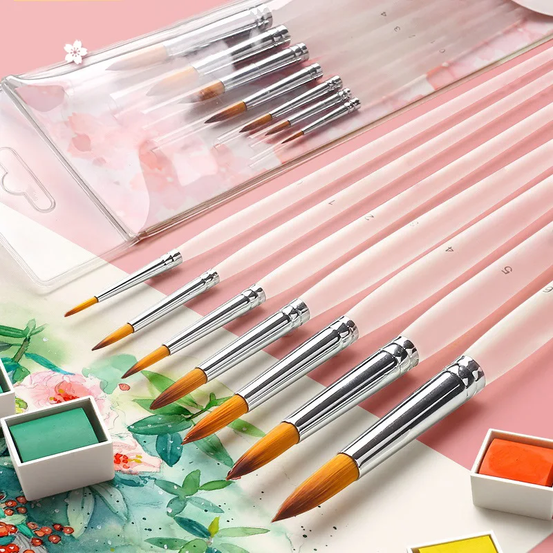 

7pcs/set Nylon Pointed Head Paint Brush Professional Tools For Oil Acrylic Brush Watercolor Brushes Professional Art Supplies