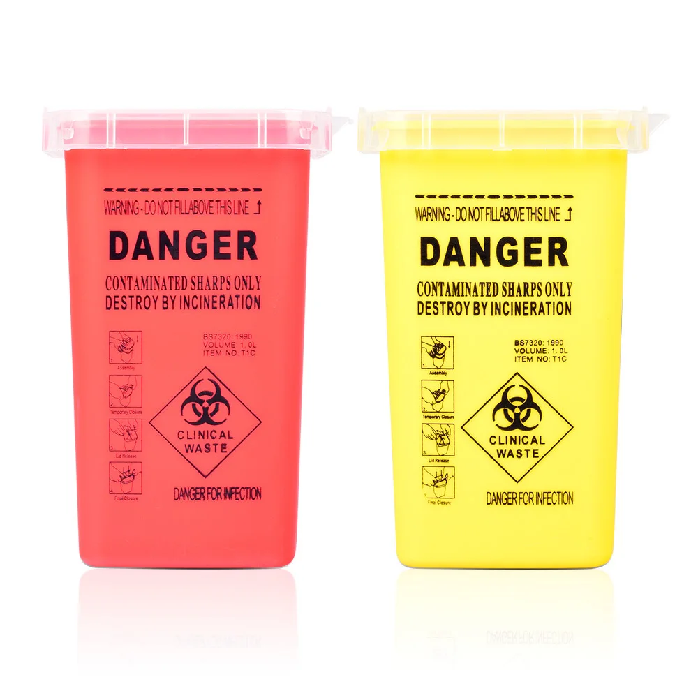 Portable 1pc Yellow Red Black Tattoo Medical Plastic Sharps Container Biohazard Needle Disposal 1 Qt Waste Box For Artists