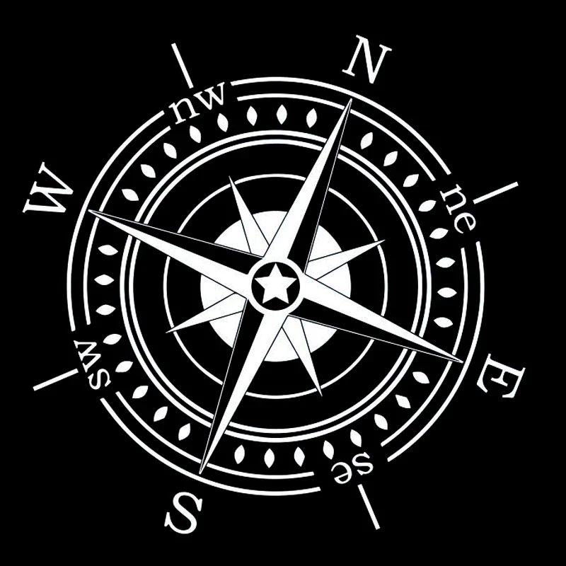 NSWE Compass Sailing Car Sticker, impermeável e protetor solar, PVC, preto e prata, 16,6 centímetros x 16,6 centímetros