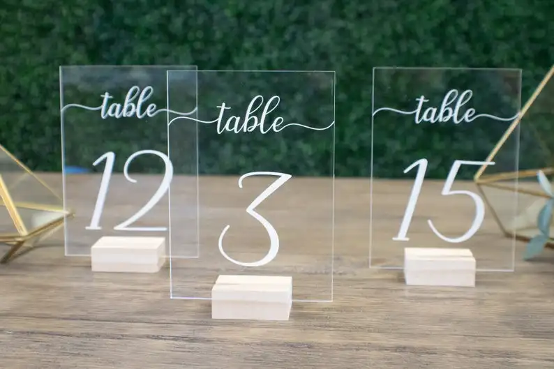 Acrylic Table Numbers with Wooden Base. Wedding Table Numbers. Event Table Numbers. Perspex Table Numbe