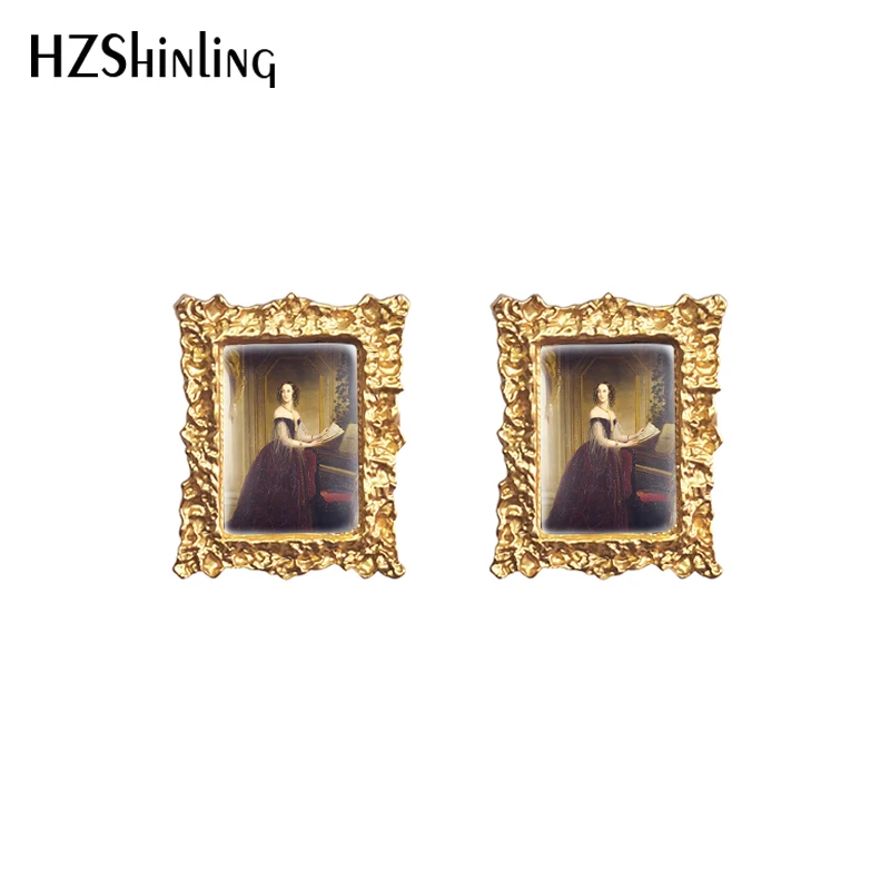 2020 New Vintage Portrait Of Duchess Stud Earring Oil Painting Square Earrings Retro Art Glass Dome Jewelry Gifts Women