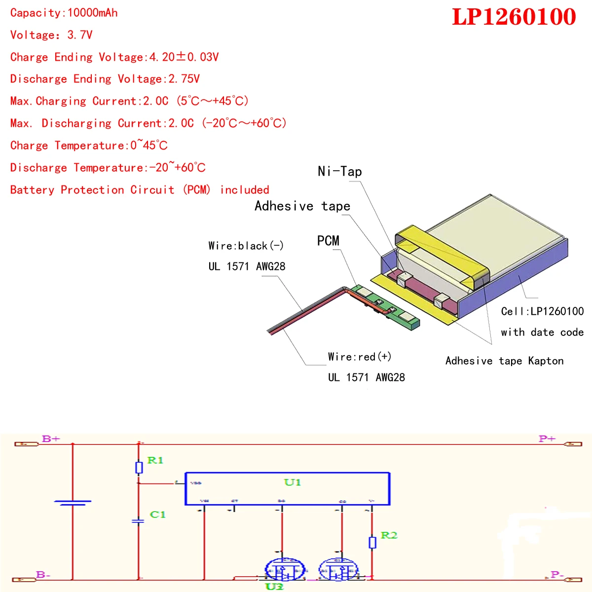 Dobra jakość 3.7 V, 10000mAH 1260100, polimerowa bateria litowo-jonowa/akumulator litowo-jonowy do tablet pc BANK, GPS, mp3, mp4