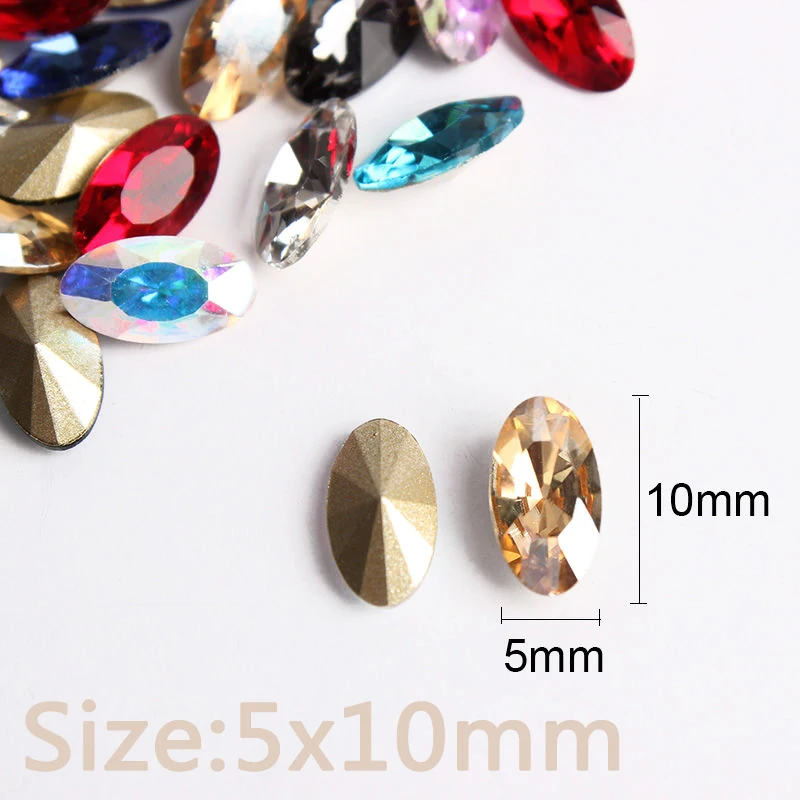 Sharp bottom nail art rhinestone 9 colors strass 5x10mm oval crystal 30pcs / 100pcs for nail decoration