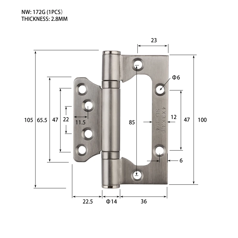 2PCS Stainless Steel 4Inch Heavy Duty Kitchen Door Hinge 270 Degree Open Metal Brushed Nickel & Bronze Hinges for House