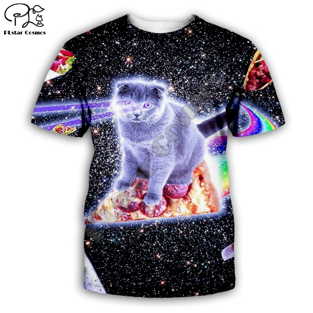 

PLstar Cosmos T-Shirt Cat Amazing Art Newfashion Cozy Summer Casual Style Women/Men Space Galaxy 3DPrint T-shirt Harajuku Q-1