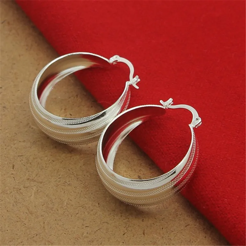 925 Sterling Silver Earrings Fashion Striped Car Flower Earrings 3.5CM For Women\'S Wedding Jewelry Gifts