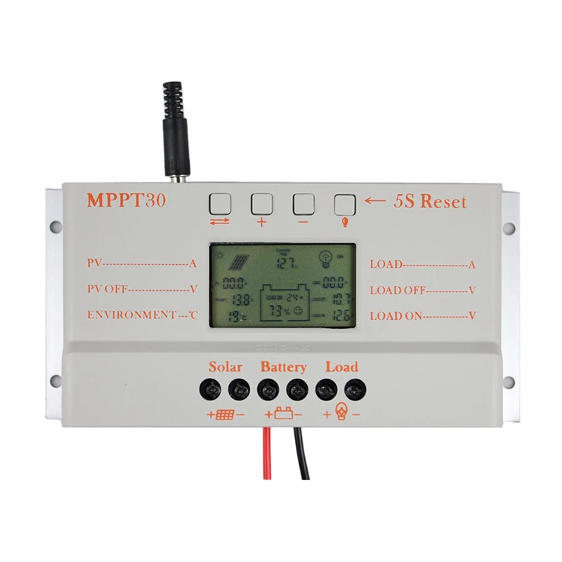 MPPT 30A Solar Charge Controller 5V USB Output 12V 24V Auto Solar Panel Controller LCD Display PV Home Battery Charger Regulator