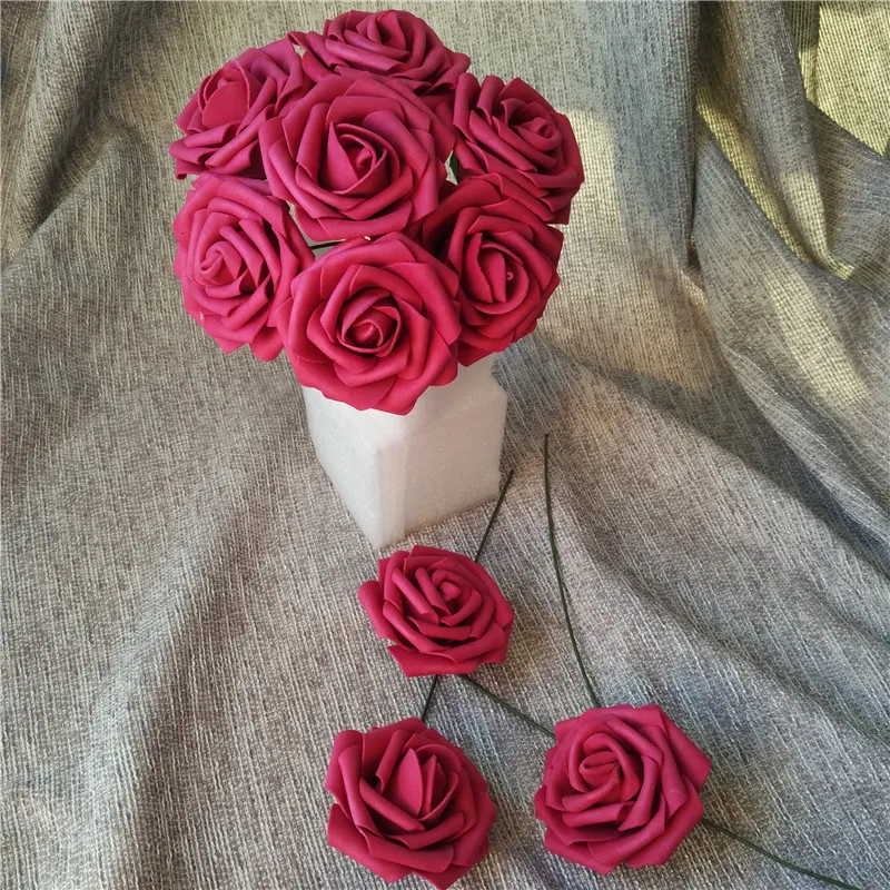 Fuschia Wedding Flowers Arrangement 100 Stems Artificial Foam Rose Head Diameter 3