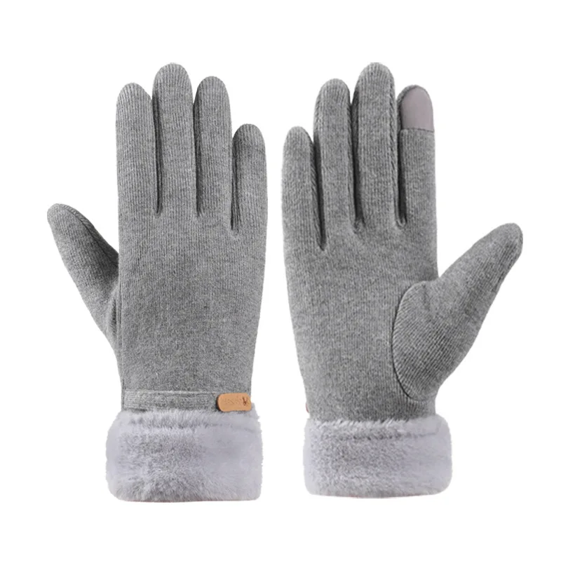 Winte-guantes gruesos de terciopelo para mujer, manoplas suaves de felpa para pantalla táctil, resistentes al viento, elasticidad, a la moda, para deportes al aire libre