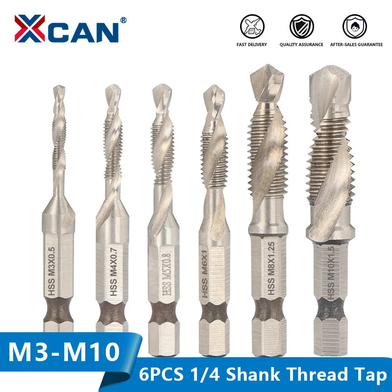

XCAN 6 шт винтовых HSS4341 шестигранным хвостовиком резьбы крана M3 M4 M5 M6 M8 M10 метрическое сверло под Метчик биты резьбонарезные инструменты ручной инструмент