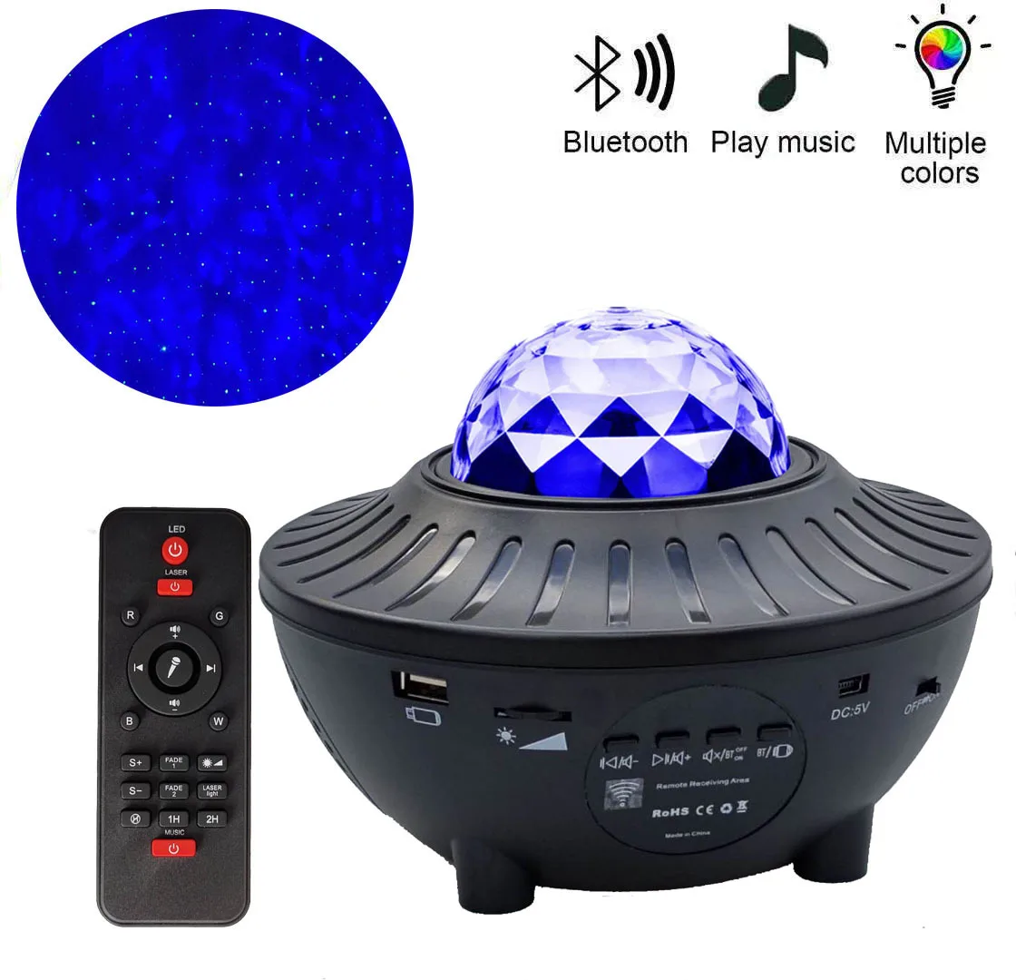 

Ocean Wave Galaxy LED Projector Night Light Built-in Bluetooth Speaker Remote Star Rotating Luminaria For Baby Kids Bedroom Lamp