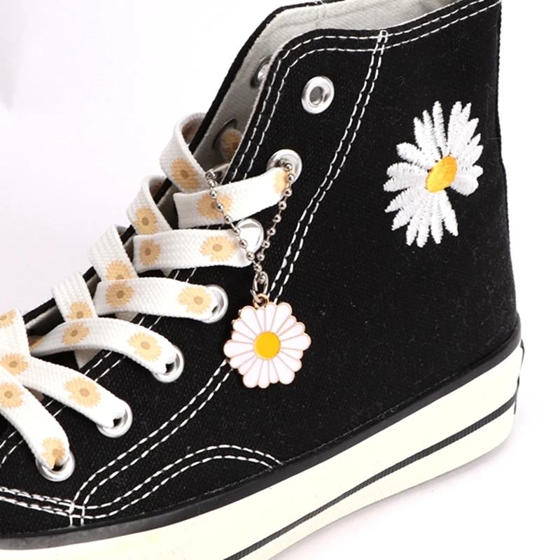 1 Pair of Small Daisy Shoelaces Cartoon Print Fashion Women Men\'s Shoe lace High-top Canvas Sneakers Shoelace Flat Shoe laces