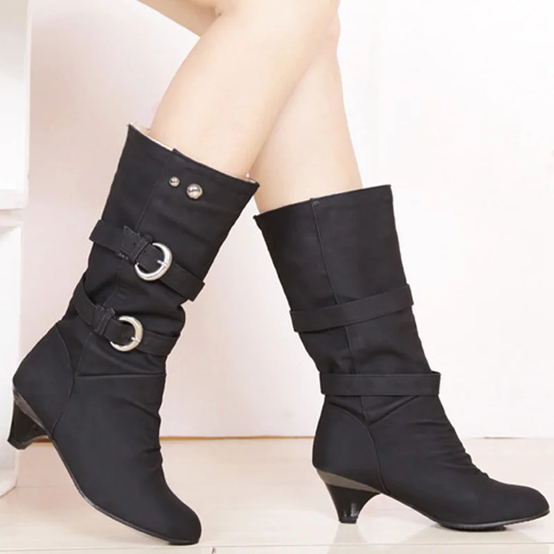 2024 New Autumn Winter Fashion Mid-Calf Boots Women with Buckle Women Boots Chunky Heeled Casual Round Toe Woman Shoes WSH3476