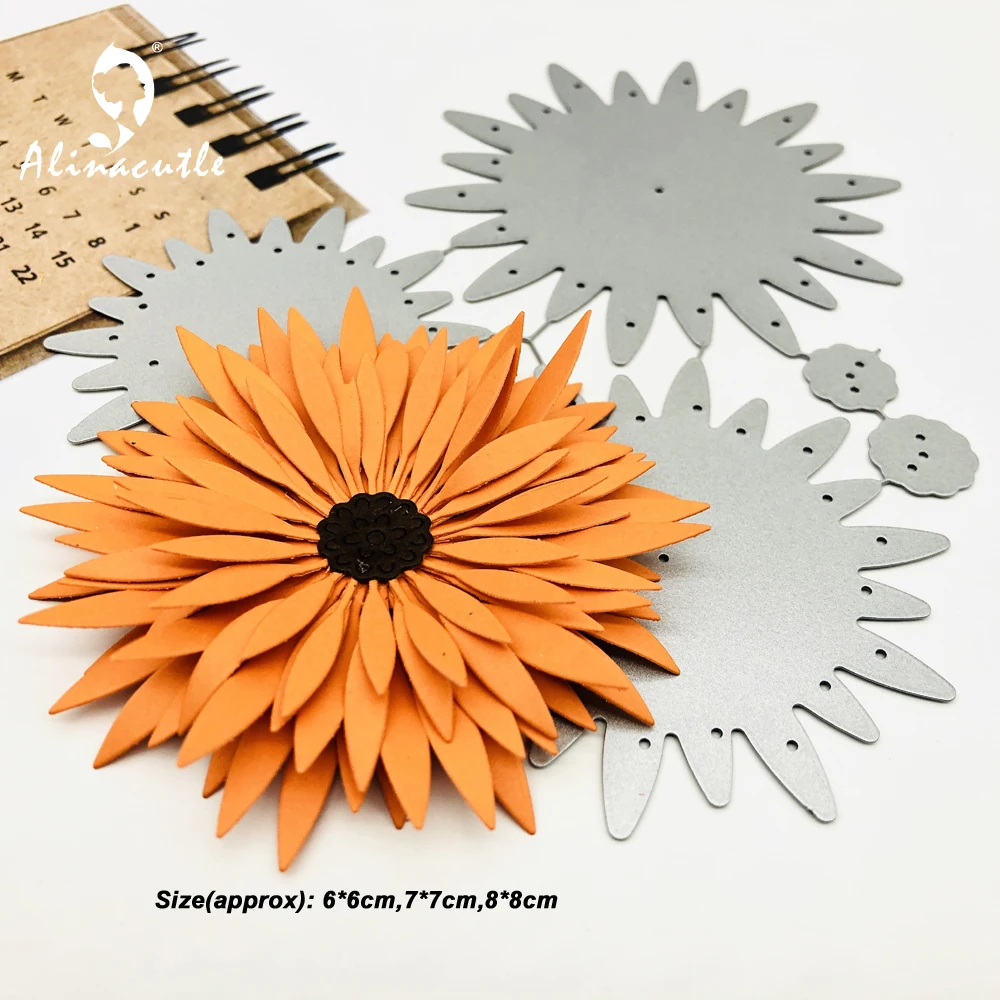 Alinacutle Metal Cutting Dies Cut 3pc Sunflower Floral Scrapbooking Paper Craft Handmade Album Card Punch Art Cutter