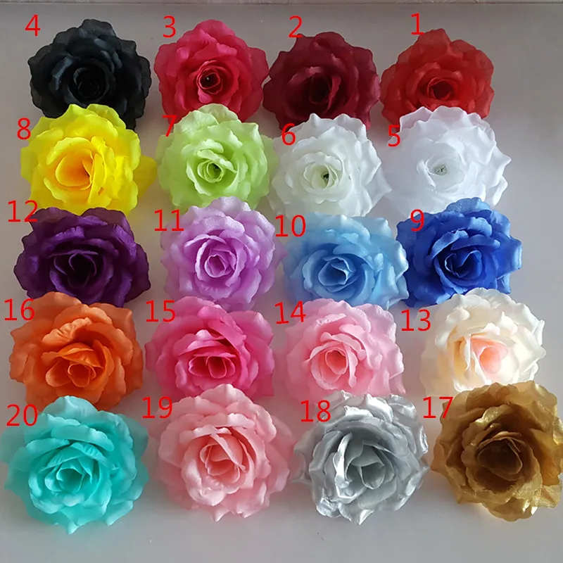 

50pcs 10CM 21Colors Silk Rose Artificial Flower Head For DIY Wedding wall background bouquet Decoration Festival Supplier