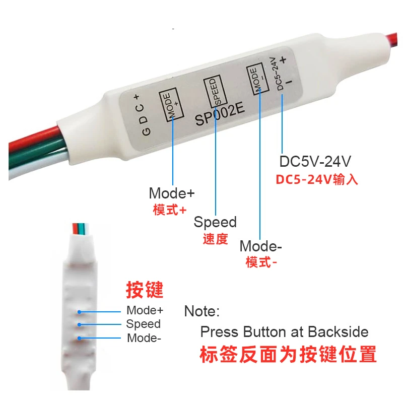 WS2812B WS2811 Controller USB Mini 3 keys 4 keys for Pixel LED Strip Light SP002E WS2812 LED Light Strip Power Bank TV DC5V-24V