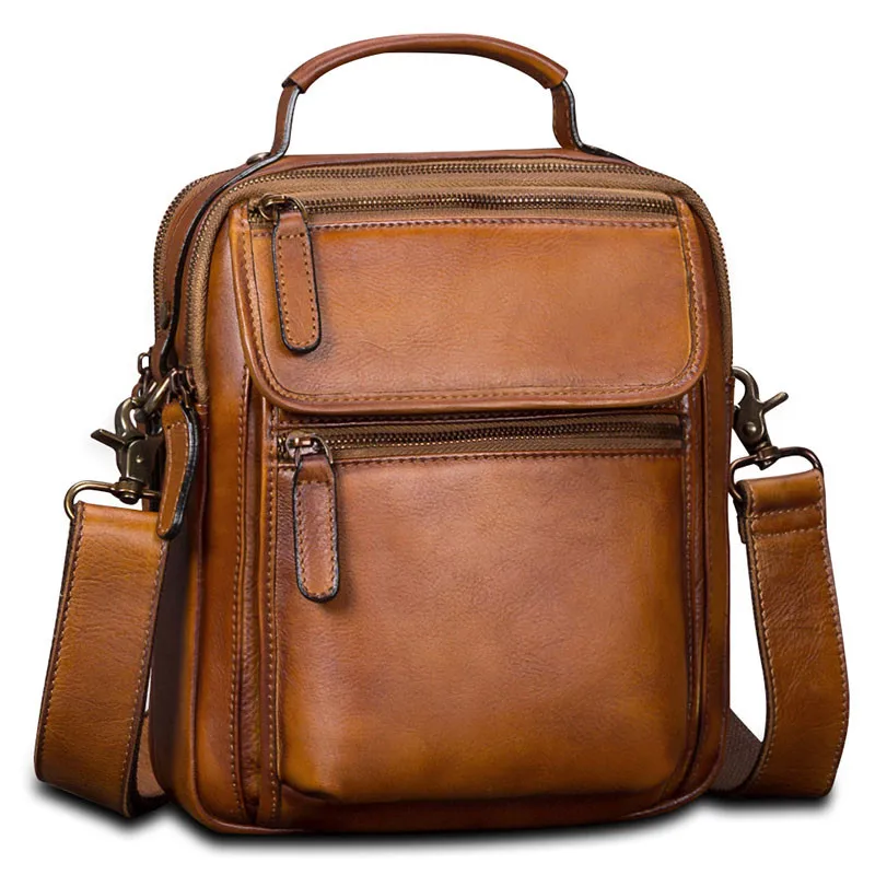 Imagem -02 - Retro Bolsa de Couro Genuíno dos Homens de Negócios Artesanal Ombro Mensageiro Bolsa Masculino Pequenas Bolsas Crossbody Bolsas Primeira Camada