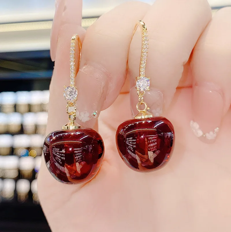 The 2022 New Red Cherry Cherry Earrings are Stylish and  Earrings For Women Korean Fashion Jewelry Design Personalized Earrings