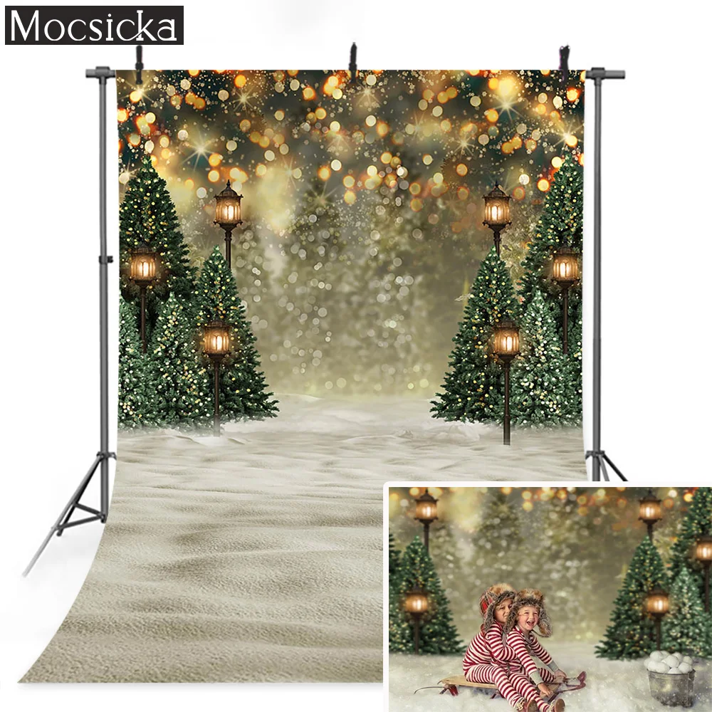 

Christmas Winter Snow Photography Backdrops Bokeh Chriatmas Trees Street Light Background Children Portrait Photographic Props