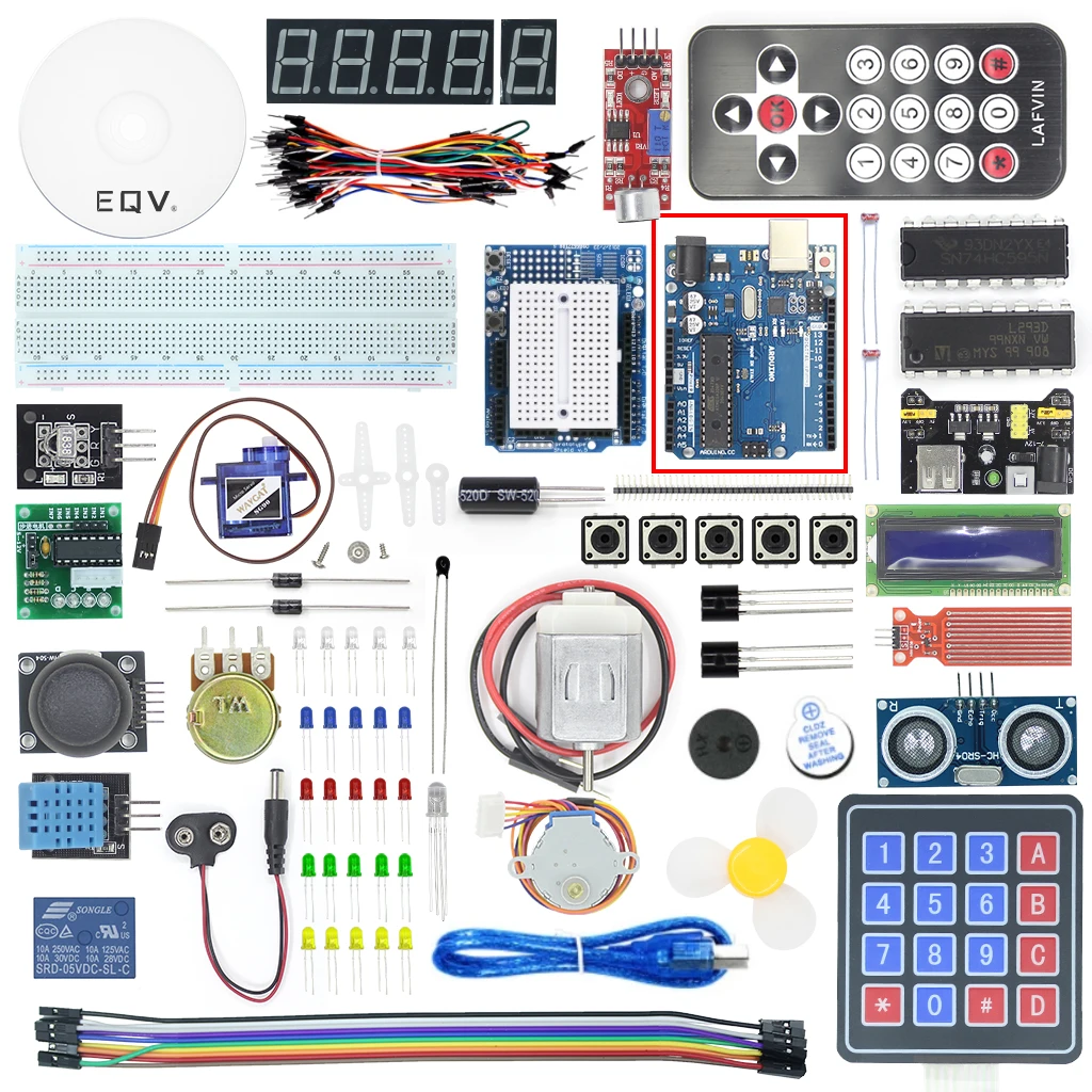 EQV Super Starter Kit dla Arduino UNO R3 - Uno R3 Breadboard / Step Motor / SG90 Servo / 1602 LCD / jumper Wire / CD Tutorial