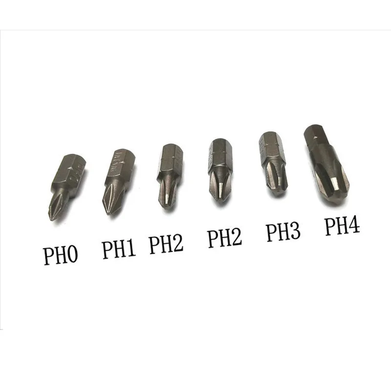 6pcs/Lot  Mini Short CR-V Magnetic PH Phillips Bits 1/4\' 6.35mm Hex Shanked Cross Screwdriver Bit PH0 PH1 PH2 PH3 PH4 25mm/32mm